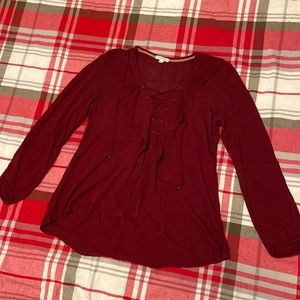 Lace-up v-neck blouse